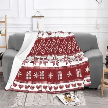 Красные зимние одеяла с рождественским рисунком оленя в скандинавском стиле, флисовые одеяла для зимних праздников, покрывала для домашнего офиса