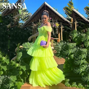Элегантное Многослойное Платье Sansa, Сексуальное Флуоресцентно-Зеленое Платье Для Выпускного Вечера С Открытыми Плечами, Элегантное Многослойное Платье Vestidos De Noche