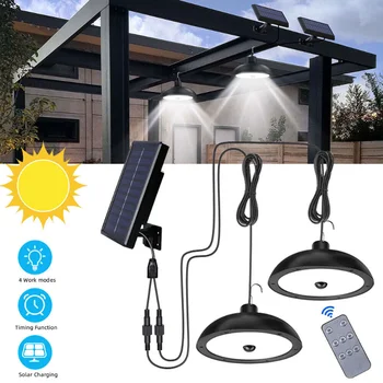 [Предложение от Flash] Подвесной светодиодный светильник с двойной головкой, работающий на солнечной энергии, наружный, внутренний, садовый, дворовый, навесной светильник [на складе в США]