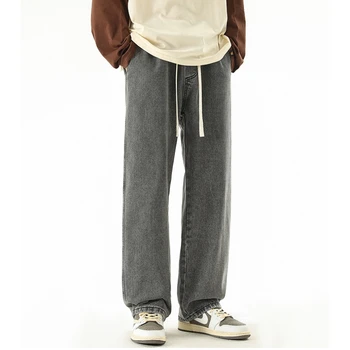 Всесезонные повседневные мягкие мужские джинсы Cool Boys, свободные, с завязками, с карманами, Универсальные брюки с прямыми штанинами, широкие, спортивные, студенческие