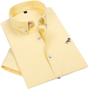 Повседневная мужская Оксфордская рубашка из 100% хлопка с коротким рукавом и пуговицами
