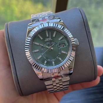 Роскошные Новые мужские часы с автоматическим механическим механизмом из нержавеющей стали Серебристый Белый Зеленый небесно-голубой циферблат