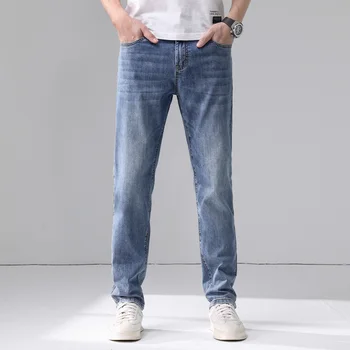 Осенние облегающие ноги, эластичные трендовые джинсы Корейского производства для мужчин, стрейчевые прямые джинсовые брюки, Мужские брендовые брюки Плюс размер 40