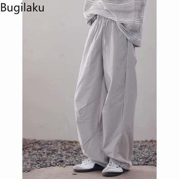 Весенне-осенние свободные плиссированные широкие повседневные рабочие брюки на завязках Bugilaku на открытом воздухе