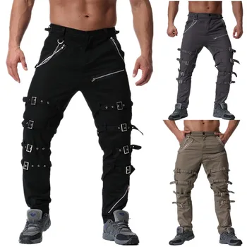 Мужские повседневные брюки-карго с индивидуальной металлической отделкой на пуговицах