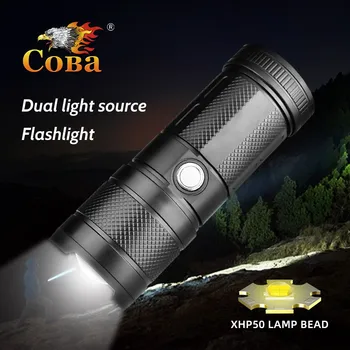 COBA Фонарик с сильным светом, дальнобойный XHP50, уличный Многофункциональный пластиковый фонарь с телескопическим зумом, заднее освещение