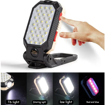 Рабочий фонарь COB, Портативный светодиодный фонарик, Регулируемый USB Перезаряжаемый Водонепроницаемый Фонарь для кемпинга, Дизайн магнита С дисплеем питания