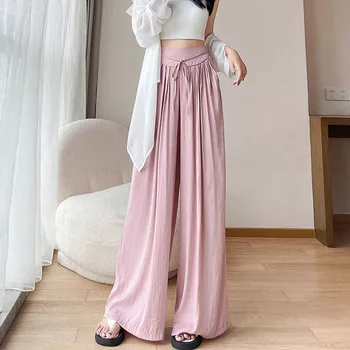 Женская одежда Y2K Ice Silk, широкие брюки и юбки, мешковатые повседневные прямые плиссированные юбки, летние брюки в Корейском стиле