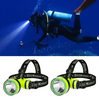 Портативная перезаряжаемая фара для дайвинга на глубине 350 м под водой 2 режима освещения Водонепроницаемая Суперяркая светодиодная налобная фара для подводной охоты