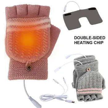 Перчатки с подогревом на полпальца, Двухсторонний обогрев, съемные теплые варежки без пальцев, защищающие от холода Перчатки с USB-подогревом для работы и учебы,