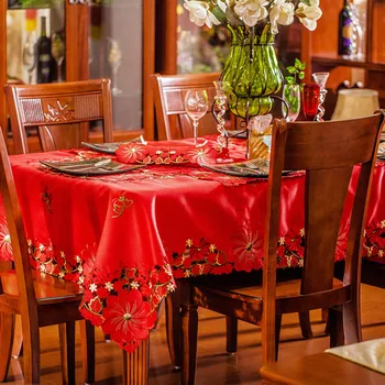 Скатерть для стола, чайный столик, настольный флаг, вышитая сельская местность в европейском стиле, роскошный красный прямоугольник высокого класса