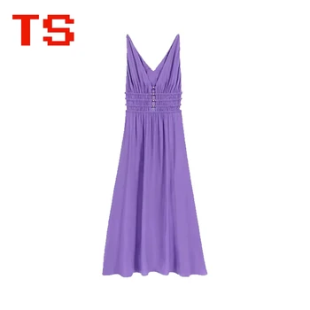 Сексуальное фиолетовое платье на бретелях 2023, Летнее Новое модное платье для похудения с длинным разрезом, большие качели, Длинное платье для женщин