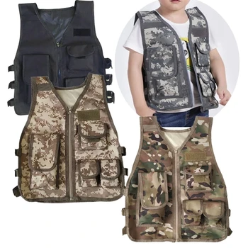 Детский камуфляжный тактический жилет для летнего кемпинга, Бронежилет, детский охотничий жилет для военных игр CS на открытом воздухе