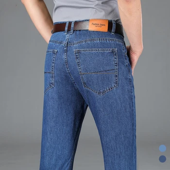 2023 Весна-лето, Высококачественные джинсы, мужская брендовая джинсовая ткань из 100% хлопка, мужские деловые Свободные прямые длинные брюки большого размера 40 42