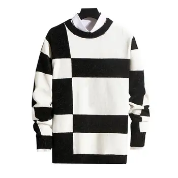 Пуловер, свитер, Вязаные мужские зимние свитера с цветными блоками, Толстые мягкие стильные пуловеры для комфорта на открытом воздухе, подходящие по цвету.