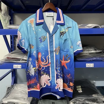 2023ss Высококачественные Рубашки Casablanca Fashion Blue Ocean, Высококачественные Повседневные Рубашки Для Пляжного Серфинга, Мужская Одежда