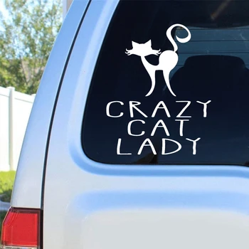 Автомобильная наклейка Crazy Cat Lady Виниловая наклейка на бампер кузова, Заднее стекло, водонепроницаемое украшение автомобиля 14 см * 17,5 см