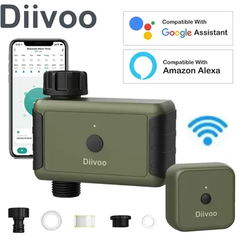 Таймер разбрызгивателя Diivoo Bluetooth / WiFi с функцией своевременного полива и циклического полива, задержки дождя и ручного полива для сада