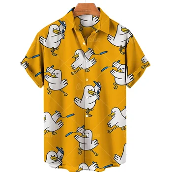 Летняя Новая Гавайская рубашка с 3D Животным принтом, Мужская Повседневная Свободная рубашка на пуговицах С V-образным вырезом, Американский Модный Топ
