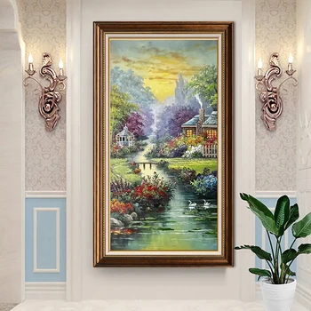 Высококачественные картины маслом ручной росписи в европейском стиле Для прихожей, гостиной, сада, пейзажа, водопада, домашнего декора