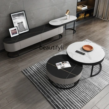 Комбинированный комплект из итальянской каменной плиты для телевизора и чайного столика Nordic Modern Выдвижной напольный шкаф для телевизора