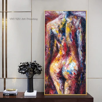 Расписанная вручную абстрактная картина на холсте с обнаженной женщиной, сексуальная красота, настенное искусство для украшения дома в гостиной