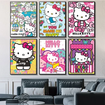 Мультфильм Kawaii K-Kitty, H-Hello, милые аниме-плакаты, липкий плакат высокого качества, настенная живопись, декор для кабинета, художественные наклейки на стены