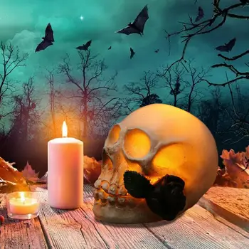 Украшение в виде черепа на Хэллоуин, реалистичный ночник в виде черепа на Хэллоуин с розовой смолой, ремесленный призрачный фестиваль, светодиодная лампа для дома