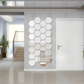 Украшения 3D Зеркало Настенные Зеркальные наклейки в форме Шестиугольника Акриловое Украшение для дома Съемная Наклейка на стену Термоаппликация СДЕЛАЙ САМ