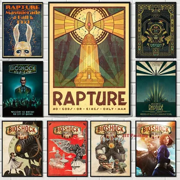 Ретро Плакат с видеоиграми Bioshock Rapture и принты на холсте, настенные художественные картины, Винтажный домашний декор для геймерской комнаты Без рамок