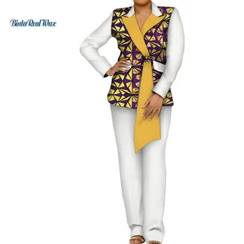 Женский брючный костюм в африканском стиле, элегантные женские модные топы, блейзер и брюки с высокой талией, женские платья с африканским принтом, WY10217