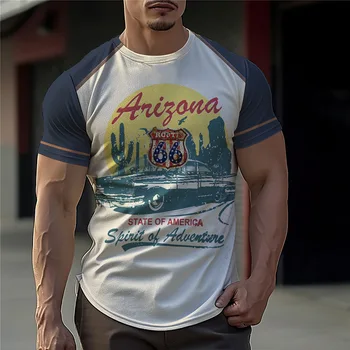 Мужская футболка с принтом Route 66, футболки в байкерском стиле с коротким рукавом, Летняя толстовка с круглым вырезом в стиле хэви-метал, топы, повседневная уличная одежда большого размера
