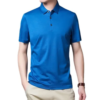 Синяя однотонная мужская футболка с короткими рукавами из шелка тутового цвета, подходящая для бизнеса и отдыха, летний молодежный топ Ice с короткими рукавами
