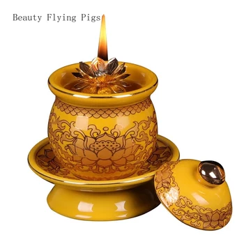 Классический и креативный Керамический Фонарь Lotus Home Buddha Hall, предлагающий съедобную масляную лампу и масляный светильник Фэн-шуй буддизм