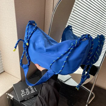 Новые сумки через плечо из нейлоновой ткани Винтажная однотонная сумка-бродяга Повседневная диагональная сумка большой емкости Модная универсальная женская сумка