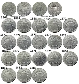 НАМ набор (1866-1883) 20 штук пятицентовых никелевых копировальных монет
