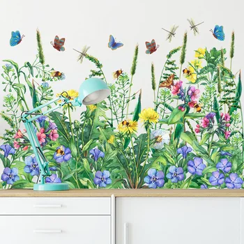 Жизнь Личи Съемные Зеленые растения Цветы Картины с бабочками Наклейка на стену Детская Комната Домашний Декор Фреска Наклейка из ПВХ Обои