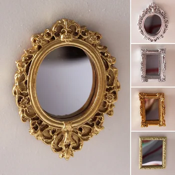 Винтажная Мини-фоторамка с зеркалом в стиле барокко, Корона, роскошный стиль домашнего декора, миниатюрная модель кукольного домика из смолы, аксессуары для фона