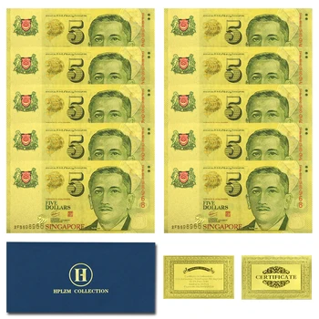 10 шт. В конверте Сингапурские Золотые банкноты, предметы коллекционирования, Невалютные 5 долларов, Памятные поделки
