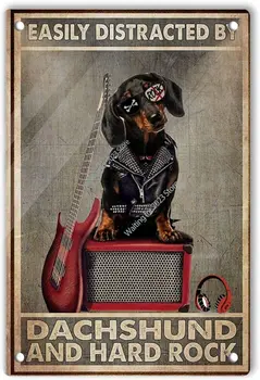 Металлическая жестяная вывеска с собакой-хиппи, которую легко отвлечь на таксу и хард-рок Ретро-плакат 