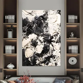 Оригинальная черно-белая текстурная акриловая живопись ручной работы, Офисное украшение для стены, крыльцо отеля с изображением большого панно
