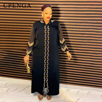 2023 Роскошное Африканское платье с блестками для женщин, Элегантное Женское свадебное платье для вечеринок, Черное мусульманское платье Абайя, Марокканский халат-кафтан