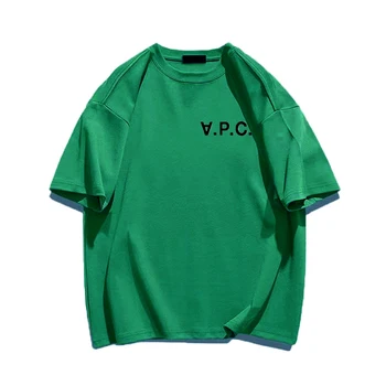 2023 Летняя Мужская Женская хлопковая футболка APC с буквенным принтом и круглым вырезом, Роскошная негабаритная футболка с круглым вырезом в ограниченном количестве, Бесплатная доставка