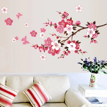 Наклейки на стены спальни Украшения Фреска Домашние Цветы Сакура Плакат для гостиной Сделай сам Красивые Наклейки ПВХ