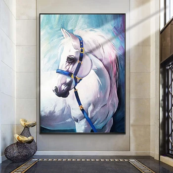 OQ Абстрактная Белая лошадь ручной работы, картина маслом на холсте, настенное искусство, картина для гостиной, украшения спальни, подарок без рамы