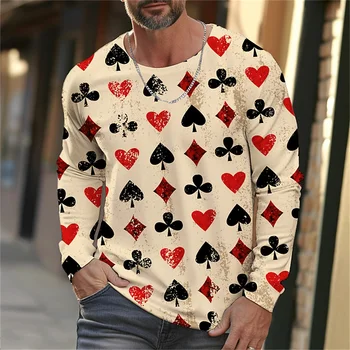 Мужская футболка с графическим покерным круглым вырезом, одежда, 3D принт, повседневный принт с длинным рукавом, модный дизайнер, винтаж, Новинка