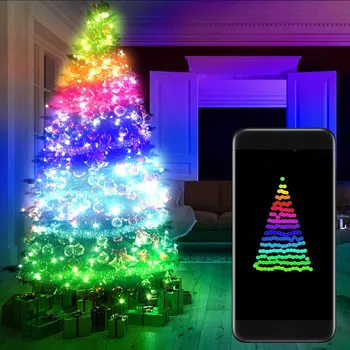 Строка управления Bluetooth RGBW приложение Елочная лампа Светодиодная проволочная точечная USB-лампа Рождественского цвета, медный пульт дистанционного управления, Светодиодная лампа декора