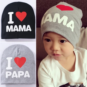 Весенне-осенняя детская шапочка I Love MAMA PAPA, Шапки с буквенным принтом для маленьких мальчиков и девочек, Вязаная Хлопковая Теплая шапочка-бини