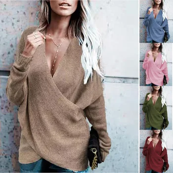 Женская мода 2022, осень / Зима, Новая свободная верхняя одежда с перекрестными швами, женский вязаный свитер