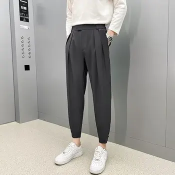 Корейский Новый стиль, модные Мужские мешковатые повседневные брюки, Маленькие ножки, тонкие, Классические, простые, плиссированные Деловые Мужские брюки